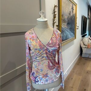 Etro Multicolor Paisley V-Neck Long Sleeve Top